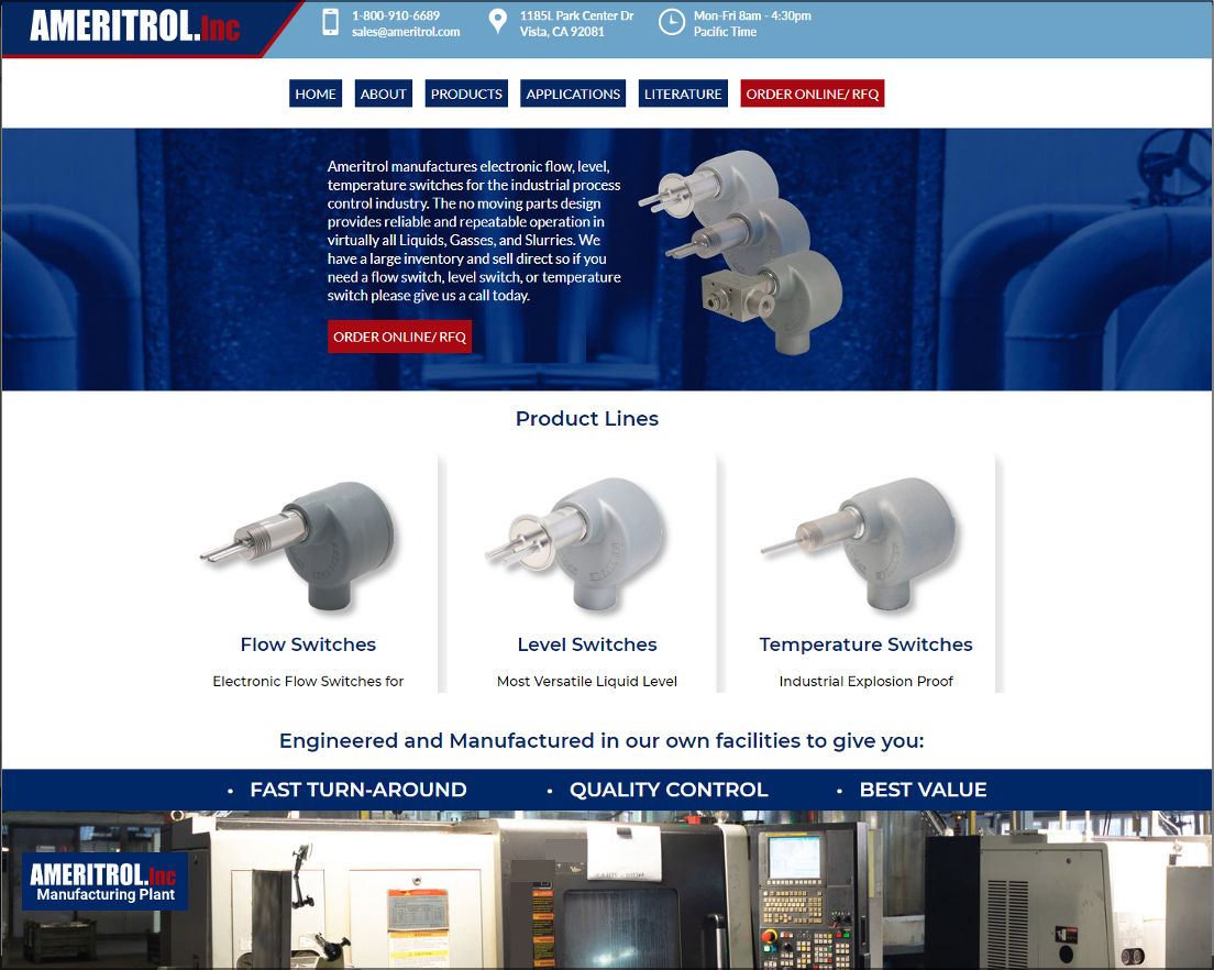 Ameritrol - Manufactures Electronic Flow, Level, Temperature Switches for Industry